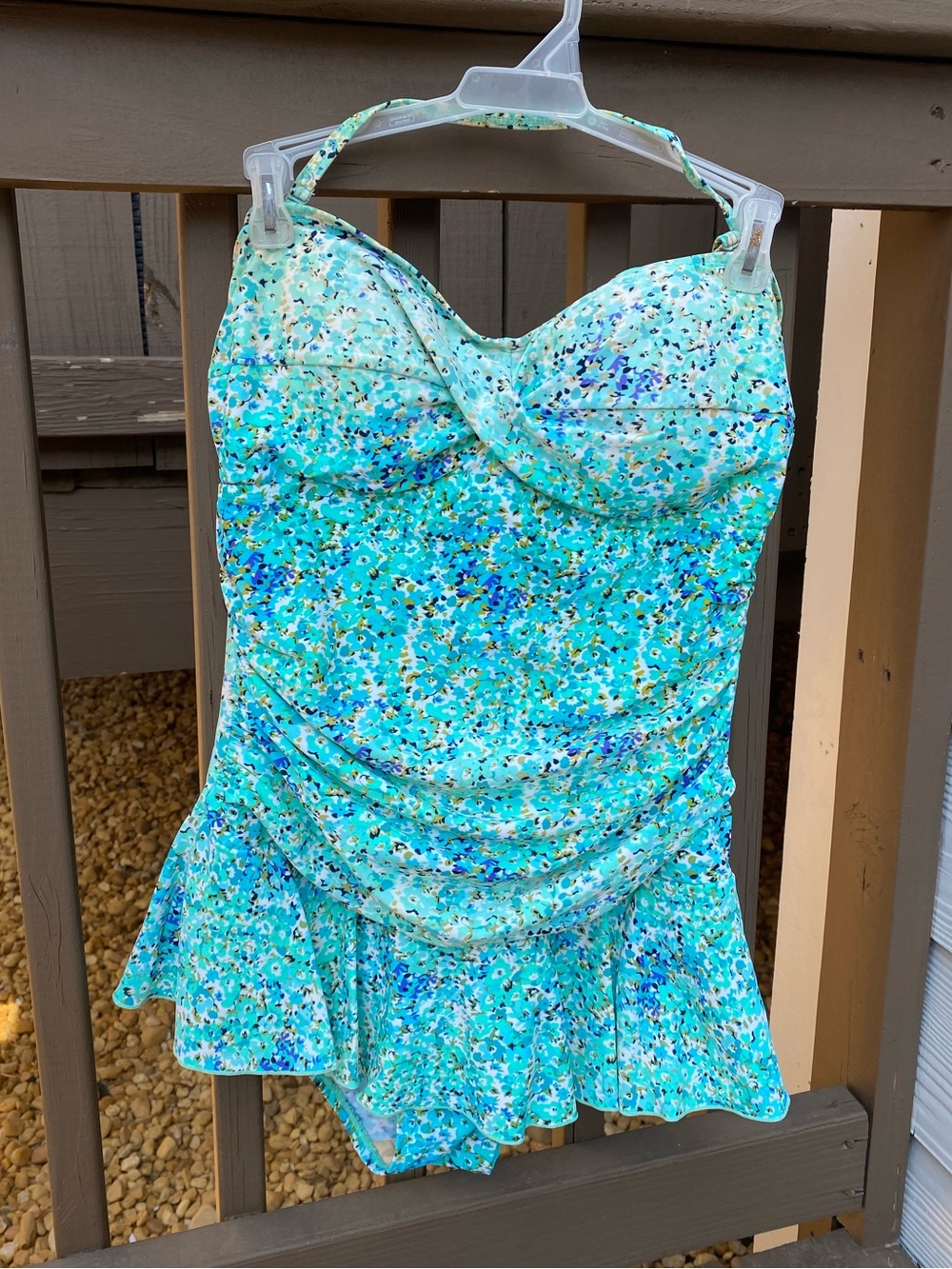 Shore Shapes Swimwear Swim Dress Blue Floral with skirted tummy control size 12